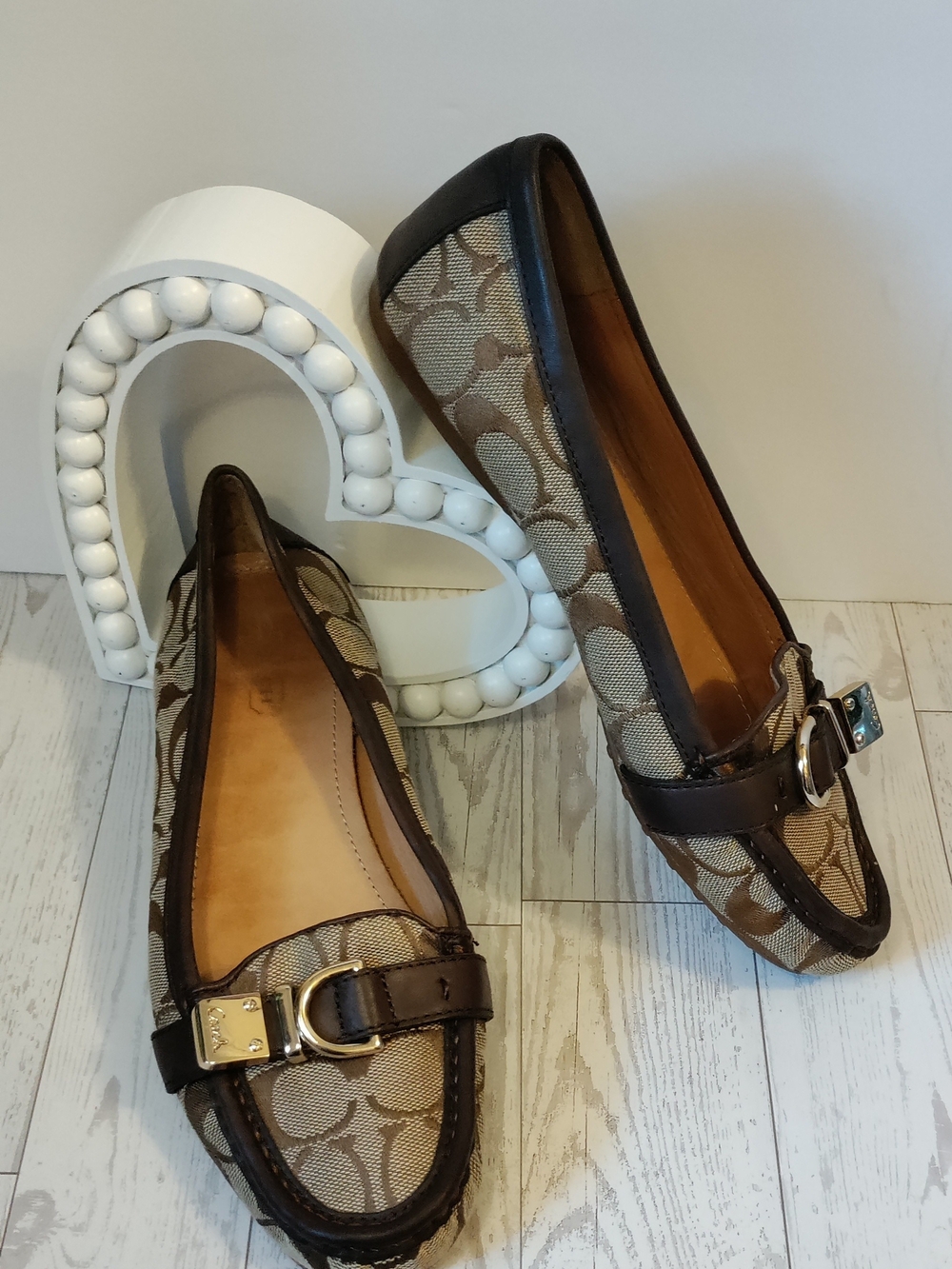 Coach Flores Signature Jacquard Loafers Brown Tan Size 7B